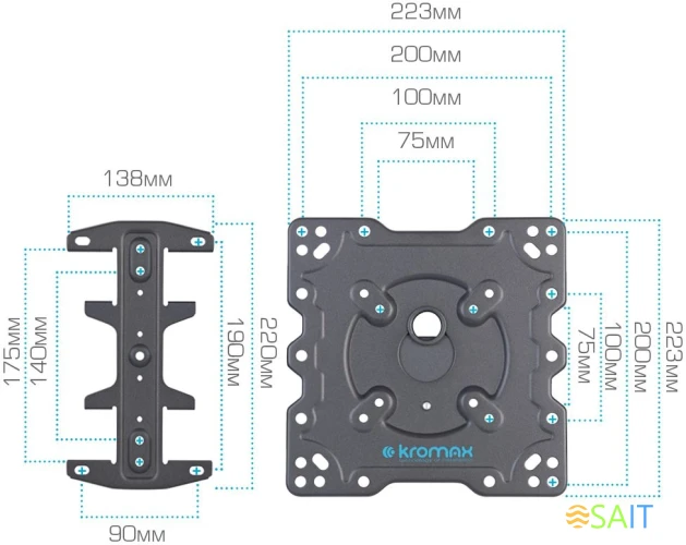 Кронштейн для телевизора Kromax ATLANTIS-45 темно-серый 22"-65" макс.45кг настенный поворот и наклон