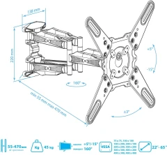 Кронштейн для телевизора Kromax ATLANTIS-45 темно-серый 22"-65" макс.45кг настенный поворот и наклон