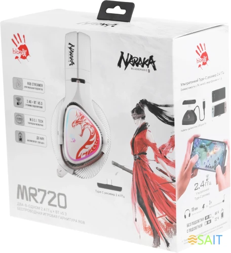 Наушники с микрофоном A4Tech Bloody MR720 белый/красный мониторные BT/Radio оголовье (MR720 NARAKA)