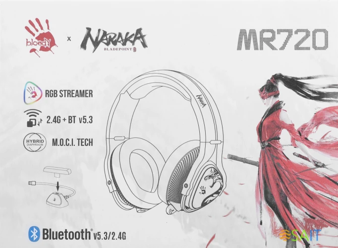 Наушники с микрофоном A4Tech Bloody MR720 белый/красный мониторные BT/Radio оголовье (MR720 NARAKA)