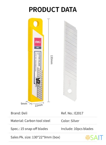 Лезвия для канцелярского ножа Deli E2017 шир.лез.18мм сталь (упак.:10шт) пласт.кор.