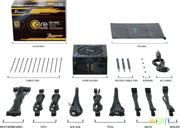 Блок питания Seasonic ATX 850W Core GX-850 Gen.5 80+ gold 24pin APFC 120mm fan 8xSATA Cab Manag RTL