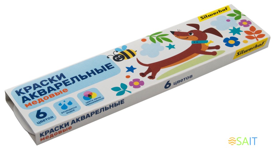 Краски акварельные Silwerhof 961139-06 Веселые друзья медовые 6цв. без кисти картон.кор.