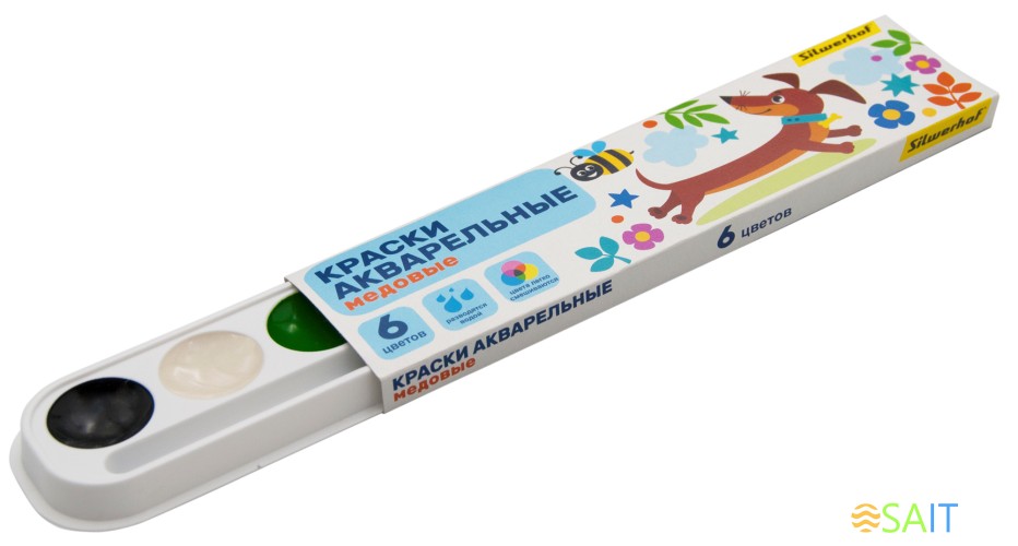 Краски акварельные Silwerhof 961139-06 Веселые друзья медовые 6цв. без кисти картон.кор.