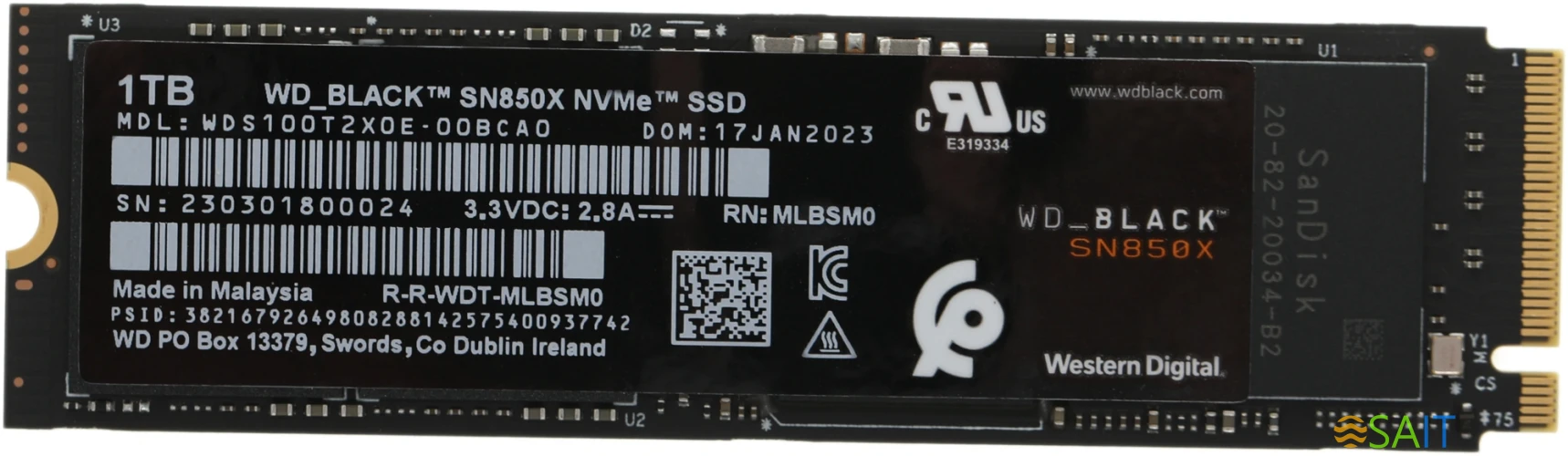 Накопитель SSD WD PCIe 4.0 x4 1TB WDS100T2X0E Black SN850X M.2 2280