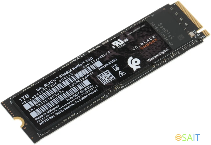 Накопитель SSD WD PCIe 4.0 x4 1TB WDS100T2X0E Black SN850X M.2 2280