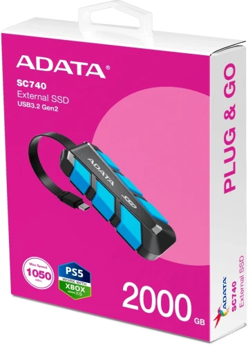 Накопитель SSD A-Data USB3.2 Gen2 2000GB SC740-2000G-CBU SC740 синий