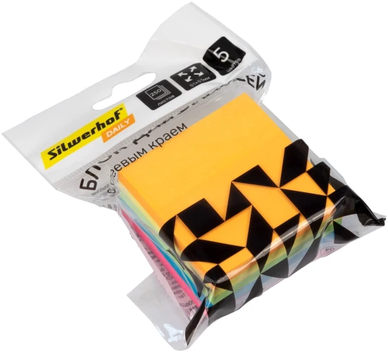 Блок самоклеящийся бумажный Silwerhof Daily 51x51мм 250лист. 75г/м2 неон 5цв.в упак. европодвес