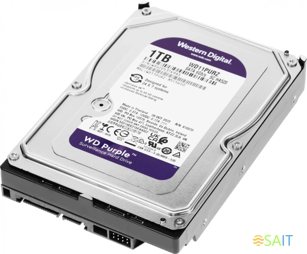 Жесткий диск WD SATA-III 1TB WD11PURZ Surveillance Purple (5400rpm) 64Mb 3.5"