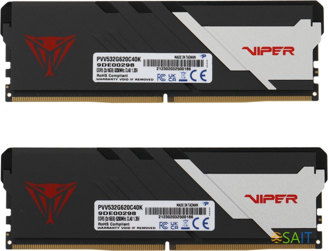 Память DDR5 2x16Gb 6200MHz Patriot PVV532G620C40K Viper Venom RTL Gaming PC5-49600 CL40 DIMM 288-pin 1.35В kit с радиатором Ret