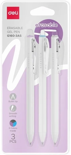 Набор ручек гелев. Deli EG160-3AS белый (3шт) стираемая