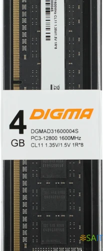 Память DDR3 4GB 1600MHz Digma DGMAD31600004S RTL PC3-12800 CL11 DIMM 240-pin 1.35В single rank Ret
