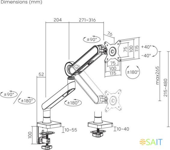 Кронштейн для мониторов Ultramounts UM719W белый 17"-35" макс.10.5кг крепление к столешнице поворот и наклон