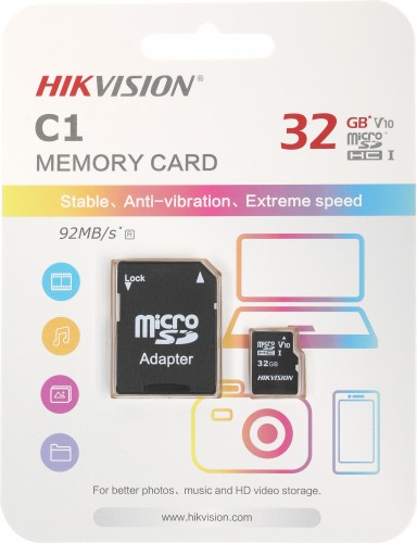 Флеш карта microSDHC 32GB Hikvision HS-TF-C1(STD)/32G/Adapter + adapter