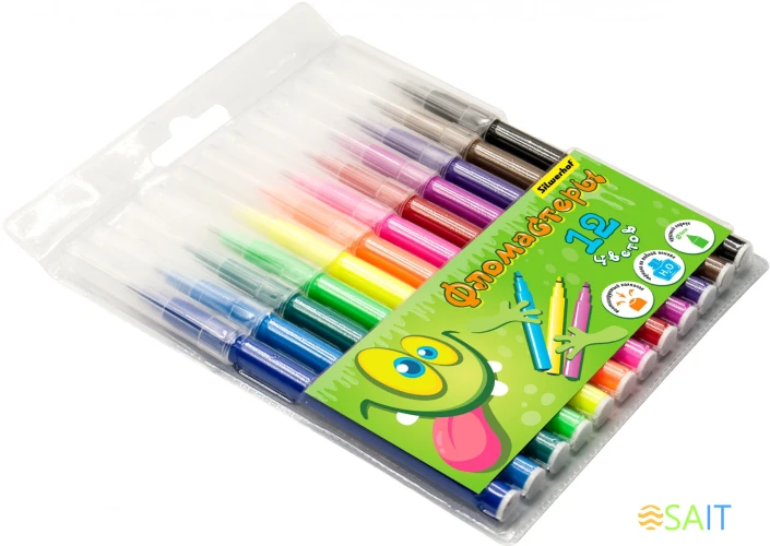 Фломастеры Silwerhof Монстрики 9мм 145мм круг. пулевидный пиш. наконечник Вентилируемый 12цв. пакет с европодвесом