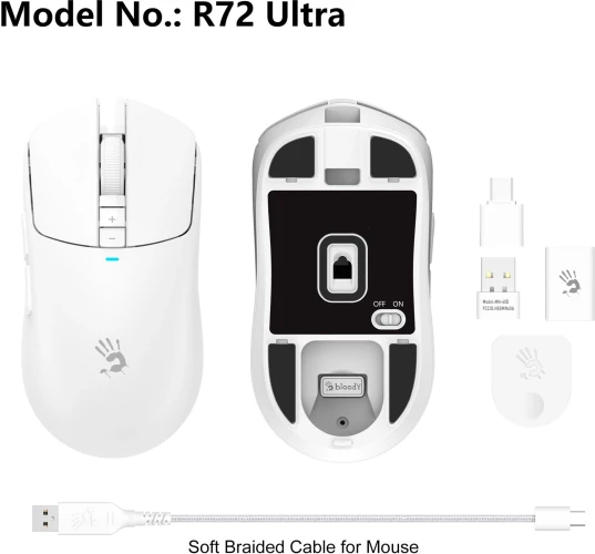 Мышь A4Tech Bloody R72 Ultra белый оптическая 20000dpi беспров. USB-C 7but