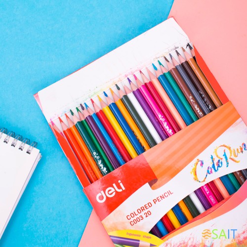 Карандаши цв. Deli EC00320 ColoRun трехгран. тополь 24цв. коробка/европод. (24шт)