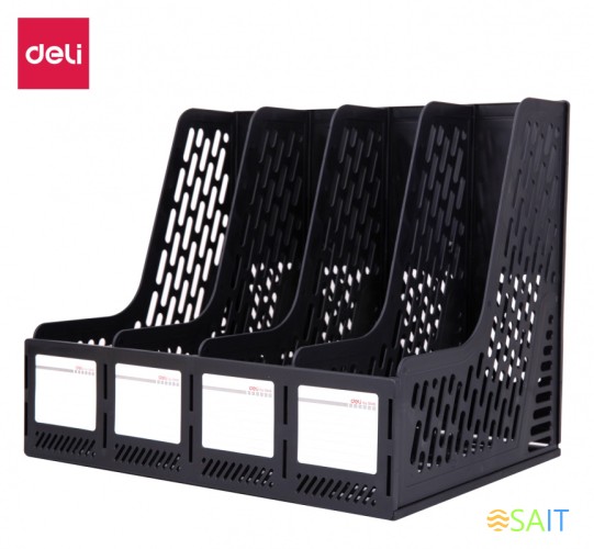 Лоток вертикальный Deli E9846BLACK для бумаг 326х275х257мм черный пластик