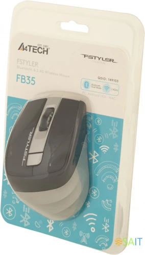 Мышь A4Tech Fstyler FB35 серый оптическая 2000dpi беспров. BT/Radio USB для ноутбука 6but (FB35 SMOKY GREY)