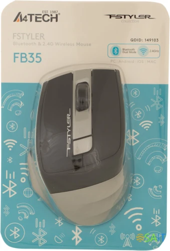 Мышь A4Tech Fstyler FB35 серый оптическая 2000dpi беспров. BT/Radio USB для ноутбука 6but (FB35 SMOKY GREY)