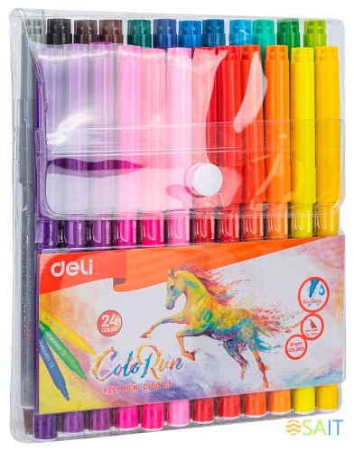 Фломастеры Deli EC10023 ColoRun Вентилируемый 24цв. пакет с европодвесом