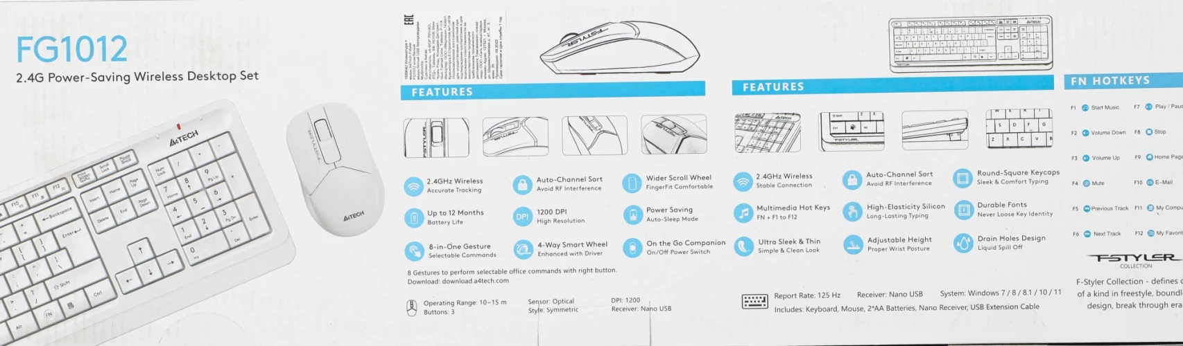 Клавиатура + мышь A4Tech Fstyler FG1012 клав:белый мышь:белый USB беспроводная Multimedia (FG1012 WHITE)