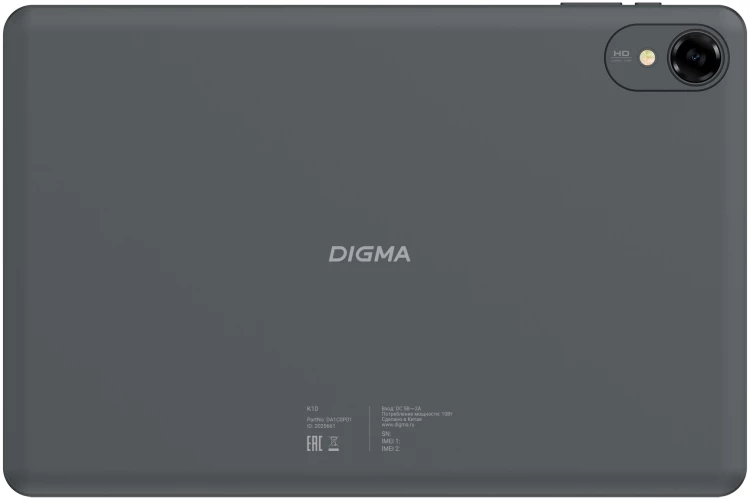 Планшет Digma K10 T606 (1.6) 8C RAM4Gb ROM64Gb 10.1" IPS 1280x800 4G 2Sim Android 14 серый 5Mpix 2Mpix BT WiFi microSD 1Tb 5000mAh