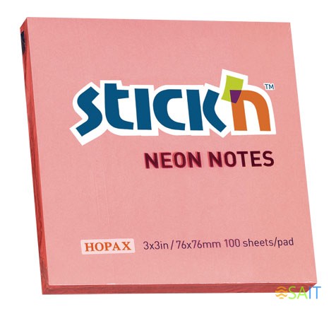 Блок самоклеящийся бумажный Stick`n 21166 76x76мм 100лист. 70г/м2 неон розовый