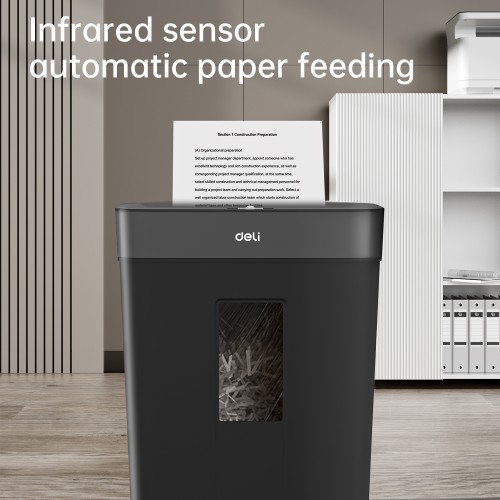 Шредер Deli ET023 черный с автоподачей (секр.P-4) фрагменты 8лист. 15лтр.
