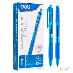 Ручка шариков. автоматическая Deli X-tream EQ21-BL синий/прозрачный d=0.7мм син. черн. резин. манжета
