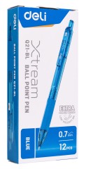 Ручка шариков. автоматическая Deli X-tream EQ21-BL синий/прозрачный d=0.7мм син. черн. резин. манжета