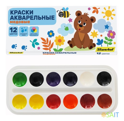 Краски акварельные Silwerhof 961139-12 Веселые друзья медовые 12цв. без кисти картон.кор.