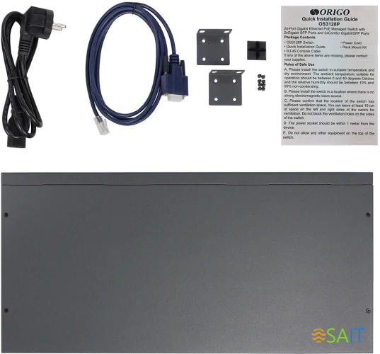 Коммутатор Origo OS3128P/250W OS3128P/250W/A1A (L2) 24x1Гбит/с 2xКомбо(1000BASE-T/SFP) 2SFP 24PoE+ 250W управляемый