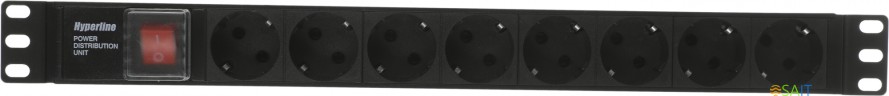 Блок распределения питания Hyperline SHE19-8SH-S-IEC гор.размещ. 8xSchuko базовые 10A C14