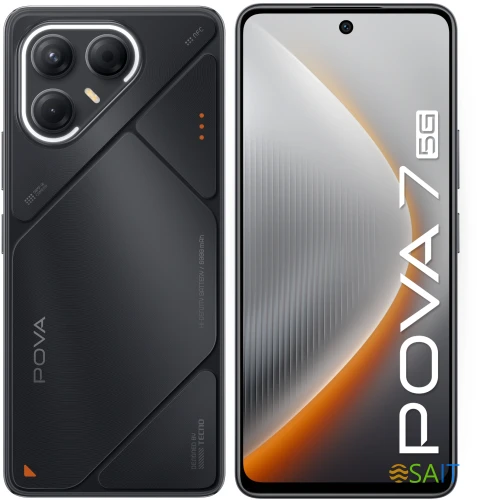 Смартфон Tecno Pova 7 5G 256Gb 8Gb черный моноблок 3G 4G 2Sim 6.78" 1080x2460 Android 15 50Mpix 802.11 a/b/g/n/ac/ax NFC GPS GSM900/1800 Protect microSD max1024Gb