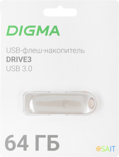 Флеш Диск Digma 64Gb DRIVE3 DGFUM064A30SR USB3.0 серебристый