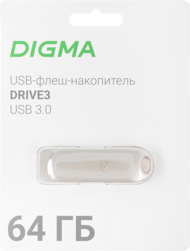 Флеш Диск Digma 64Gb DRIVE3 DGFUM064A30SR USB3.0 серебристый