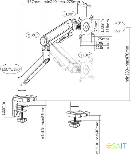 Кронштейн для мониторов Ultramounts UM732W белый/коричневый 17"-32" макс.8кг крепление к столешнице поворот и наклон