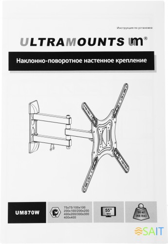 Кронштейн для телевизора Ultramounts UM870W белый 23"-55" макс.30кг настенный поворот и наклон