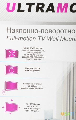 Кронштейн для телевизора Ultramounts UM870W белый 23"-55" макс.30кг настенный поворот и наклон
