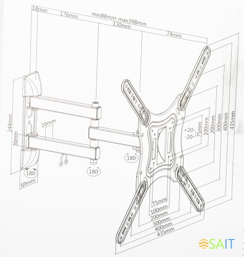 Кронштейн для телевизора Ultramounts UM870W белый 23"-55" макс.30кг настенный поворот и наклон