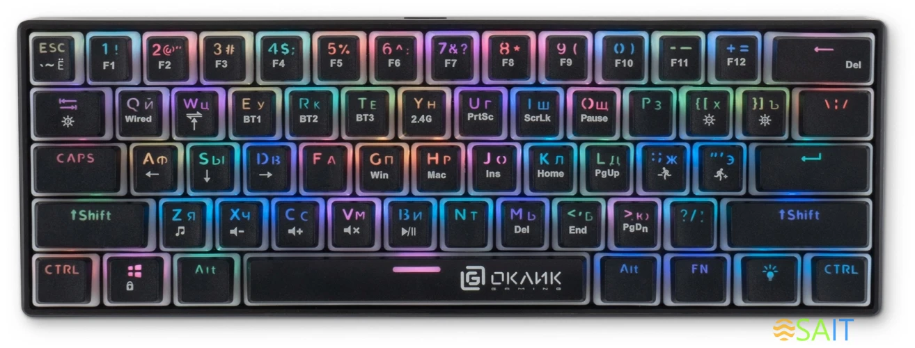 Клавиатура Оклик K763W механическая черный USB беспроводная BT/Radio Multimedia for gamer LED (1920548)