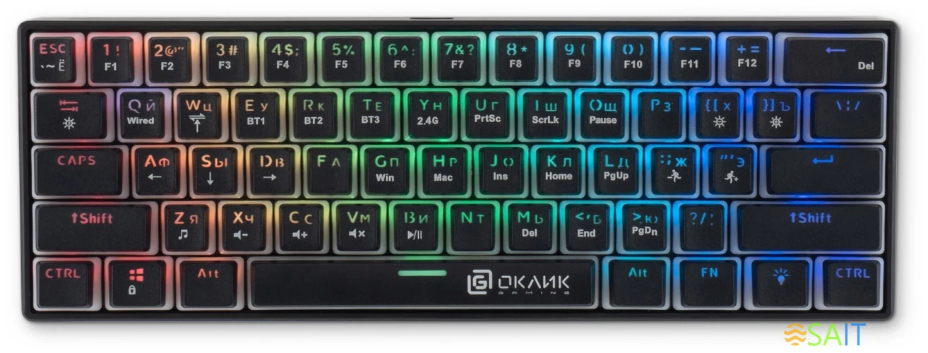 Клавиатура Оклик K763W механическая черный USB беспроводная BT/Radio Multimedia for gamer LED (1920548)