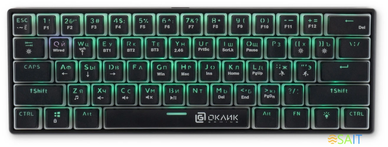 Клавиатура Оклик K763W механическая черный USB беспроводная BT/Radio Multimedia for gamer LED (1920548)