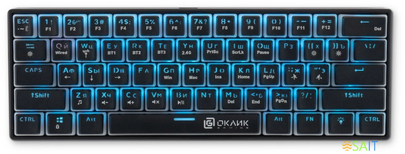 Клавиатура Оклик K763W механическая черный USB беспроводная BT/Radio Multimedia for gamer LED (1920548)