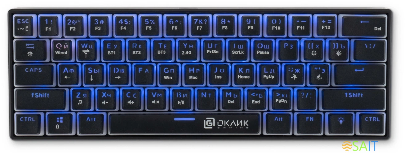Клавиатура Оклик K763W механическая черный USB беспроводная BT/Radio Multimedia for gamer LED (1920548)