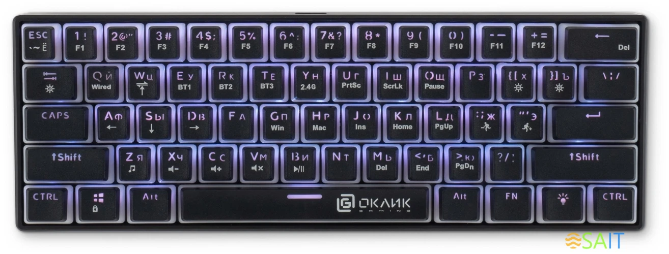 Клавиатура Оклик K763W механическая черный USB беспроводная BT/Radio Multimedia for gamer LED (1920548)