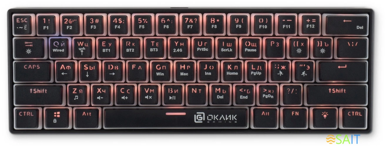 Клавиатура Оклик K763W механическая черный USB беспроводная BT/Radio Multimedia for gamer LED (1920548)