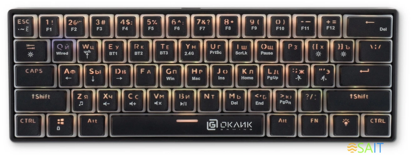 Клавиатура Оклик K763W механическая черный USB беспроводная BT/Radio Multimedia for gamer LED (1920548)