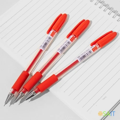 Ручка гелев. Deli EG150-RD прозрачный d=0.38мм красн. черн. игловидный пиш. наконечник резин. манжета